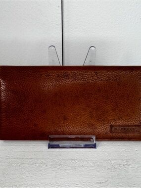 BURBERRY Pebbled Leather Continental Wallet Cognac Brown Zip Clutch